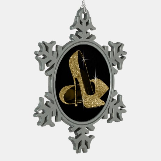 金ゴールドハイヒール靴 スノーフレークピューターオーナメント (左)