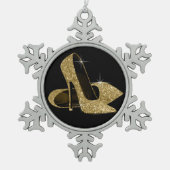 金ゴールドハイヒール靴 スノーフレークピューターオーナメント (正面)