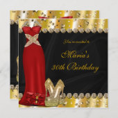 金ゴールドハイヒール&レッドガウンドレスパーティの招待状 招待状 (正面/裏面)