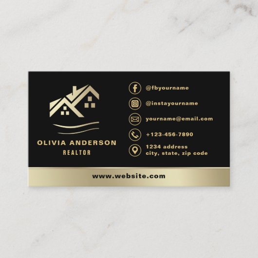 金ゴールドハウスブラック実在エテート不動産仲介業者モダン 名刺