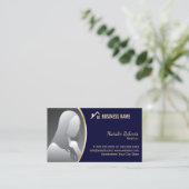 金ゴールドハウスロ実在ゴエステート不動産仲介業者ネイビーフォト 名刺 (スタンド正面)