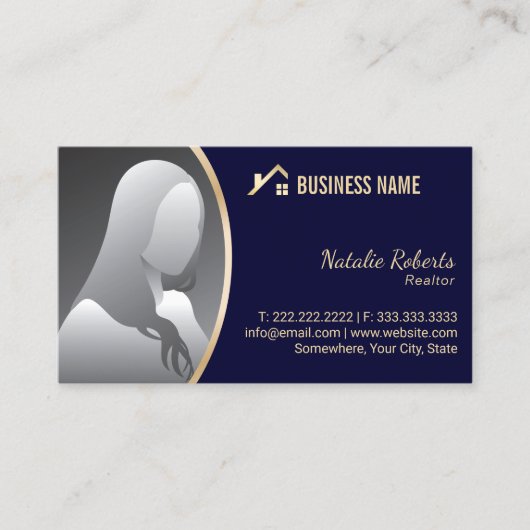 金ゴールドハウスロ実在ゴエステート不動産仲介業者ネイビーフォト 名刺 (正面)