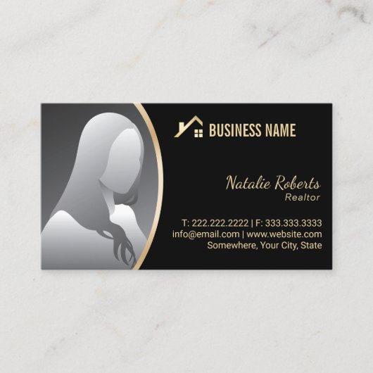 金ゴールドハウスロ実在ゴエステート不動産仲介業者ブラックフォト 名刺 (正面)