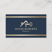 金ゴールドハウス&鍵ロゴ実在エステート不動産仲介業者ネイビー 名刺 (正面)