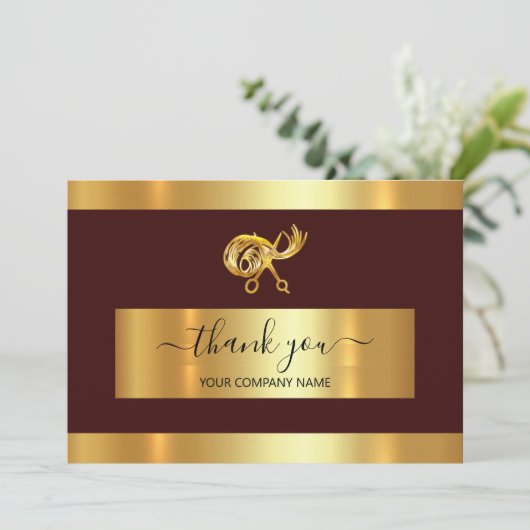 金ゴールドハサミのロゴありがとうございますお買い付け名刺 招待状 (スタンド正面)