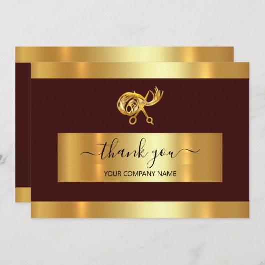 金ゴールドハサミのロゴありがとうございますお買い付け名刺 招待状 (正面/裏面)