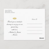 金ゴールドハス花カスタムウェディングありがとう ポストカード (裏面)