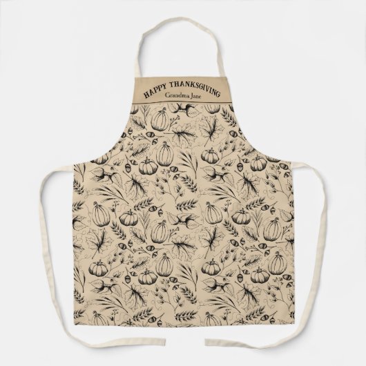 金ゴールドハッピーサンクスギビング秋ハーベストカスタム エプロン (正面)