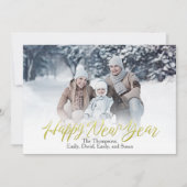 金ゴールドハッピーニューイヤー書道スクリプト1写真 シーズンカード (正面)