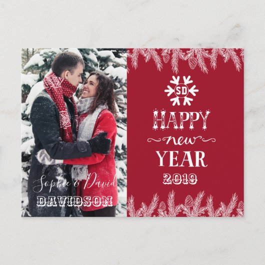 金ゴールドハッピーニューイヤー松カスタムの写真 インビテーションポストカード (正面)