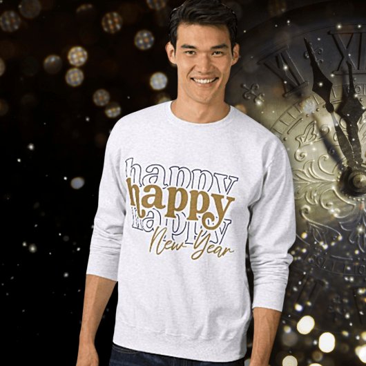 金ゴールドハッピーニューイヤー積み重ねスウェーユニセックスシャツ スウェットシャツ