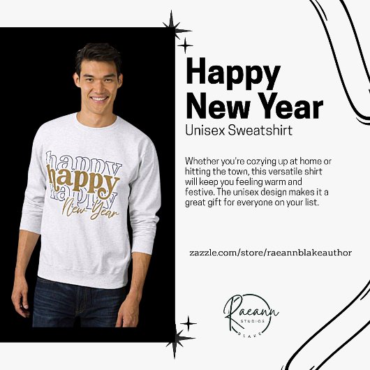 金ゴールドハッピーニューイヤー積み重ねスウェーユニセックスシャツ スウェットシャツ