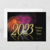 金ゴールドハッピーニューイヤー2023花火 シーズンポストカード (正面/裏面)