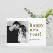 金ゴールドハッピーニューイヤー2025はっきりしたタイポグラフィ写真 シーズンカード (スタンド正面)