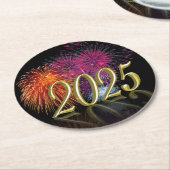 金ゴールドハッピーニューイヤー2025花火 ラウンドペーパーコースター (アングル)