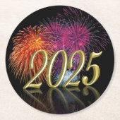 金ゴールドハッピーニューイヤー2025花火 ラウンドペーパーコースター (正面)