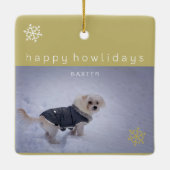 金ゴールドハッピーハウリデイズあなたの写真ペットオーナメントを追加 セラミックオーナメント (裏面)