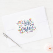 金ゴールドハッピーバースデークラシックラウンドステッカー ラウンドシール (封筒)