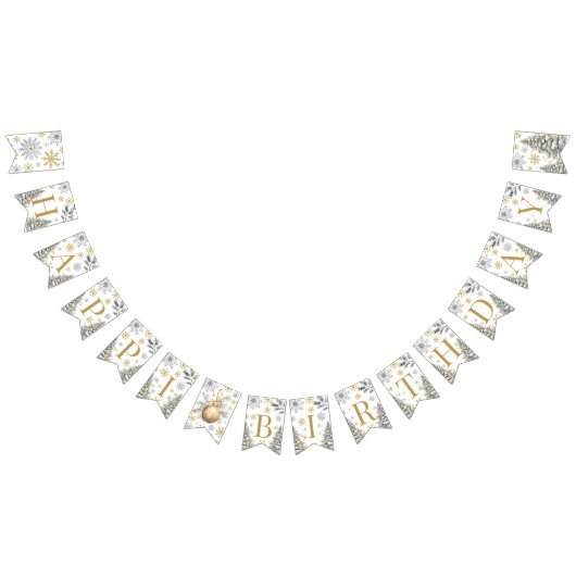 金ゴールドハッピーバースデー冬のバンティングバナー バンティングフラッグ (全)