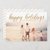 金ゴールドハッピーホリデーグリッタールックフォトカード シーズンカード (正面/裏面)