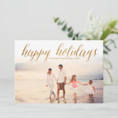 金ゴールドハッピーホリデーグリッタールックフォトカード シーズンカード (スタンド正面)