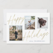 金ゴールドハッピーホリデーズスクリプト3フォトホリデーカード シーズンカード (正面)