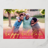 金ゴールドハッピーホリデーズレッドグラディエントクリスマスフォト 箔シーズンカード (正面)