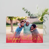 金ゴールドハッピーホリデーズレッドグラディエントクリスマスフォト 箔シーズンカード (立ち正面)