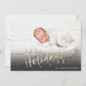 金ゴールドハッピーホリデー写真誕生のお知らせ シーズンカード (正面)