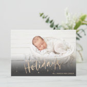 金ゴールドハッピーホリデー写真誕生のお知らせ シーズンカード (スタンド正面)