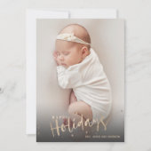 金ゴールドハッピーホリデー写真誕生のお知らせ シーズンカード (正面)