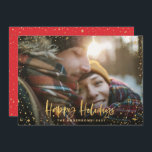 金ゴールドハッピーホリデー1写真モダン赤クリスマス シーズンカード<br><div class="desc">金ゴールドハッピーホリデーズスター1フォトホリデーカード。スクリプト文字と金ゴールドエフェクトデザインを使用すると、赤い背景色をスタイルに合わせて変更できる。</div>