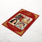 金ゴールドハッピーホリデー、4写真、赤、名前 箔シーズンカード (回転した状態)