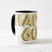 金ゴールドハッピー60誕生日 マグカップ (正面左)
