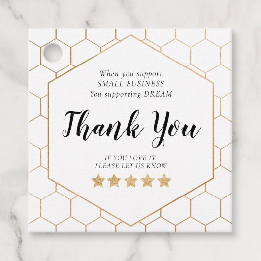 金ゴールドハニカムスモールビジネスサンキューメッセージカード フェイバータグ (正面)