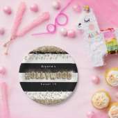 金ゴールドハリウッドブラック&ホワイトストライプパーティープレート ペーパープレート (パーティー)