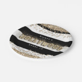 金ゴールドハリウッドブラック&ホワイトストライプパーティープレート ペーパープレート (アングル)