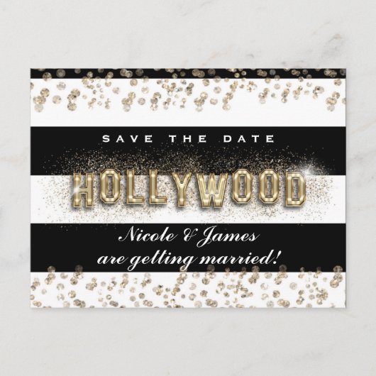 金ゴールドハリウッドブラック&ホワイトストライプポストカード 案内ポストカード (正面)