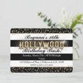 金ゴールドハリウッドブラック&ホワイトストライプ招待状 招待状 (スタンド正面)