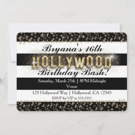 金ゴールドハリウッドブラック&ホワイトストライプ招待状 招待状