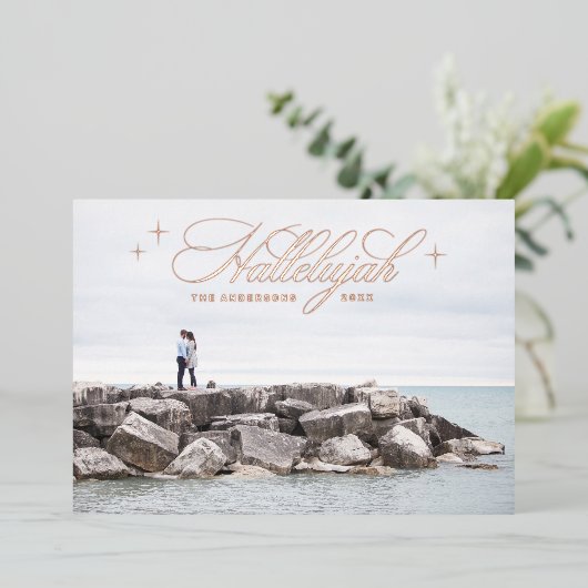 金ゴールドハレルヤのクリスマス。宗教エレガント写真 箔シーズンカード (立ち正面)