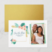 金ゴールドハワイアンハイビスカスウェディングザデイト セーブザデート (正面/裏面)