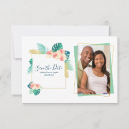 金ゴールドハワイアンハイビスカスウェディングザデイト セーブザデート