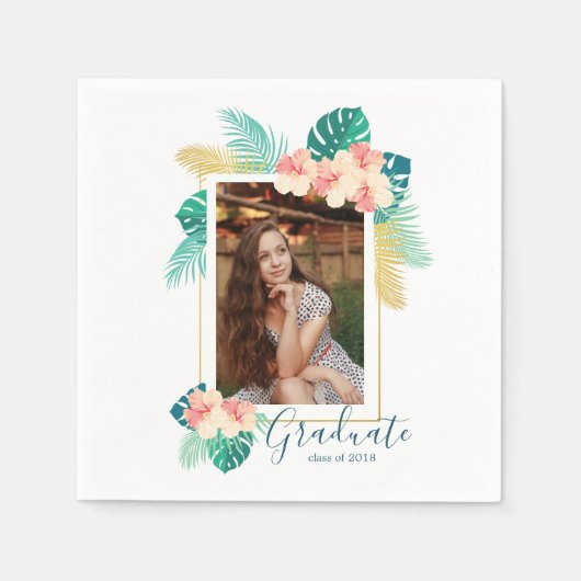 金ゴールドハワイアンハイビスカス卒業パーティナプキンス スタンダードカクテルナプキン (正面)
