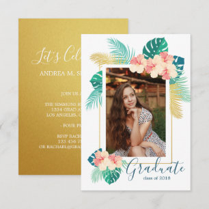 金ゴールドハワイアンハイビスカス卒業発表 招待状