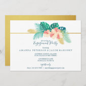 金ゴールドハワイアン結婚ハイビスカス婚約パーティ 招待状 (正面/裏面)