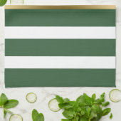 金ゴールドハンターグリーンと白ストライプ色 キッチンタオル (折り畳み)