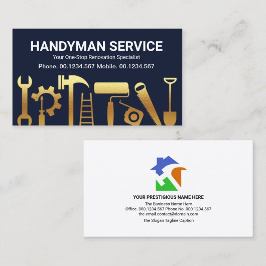 金ゴールドハンディマン建築ツールハウスリモデリング 名刺 (正面/裏面)