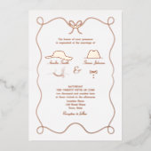 金ゴールドハンドドロー結婚ド 箔招待状 (正面)