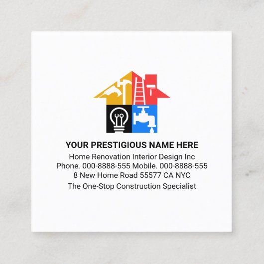 金ゴールドハンドマニングツール建物改修 スクエア名刺 (裏面)